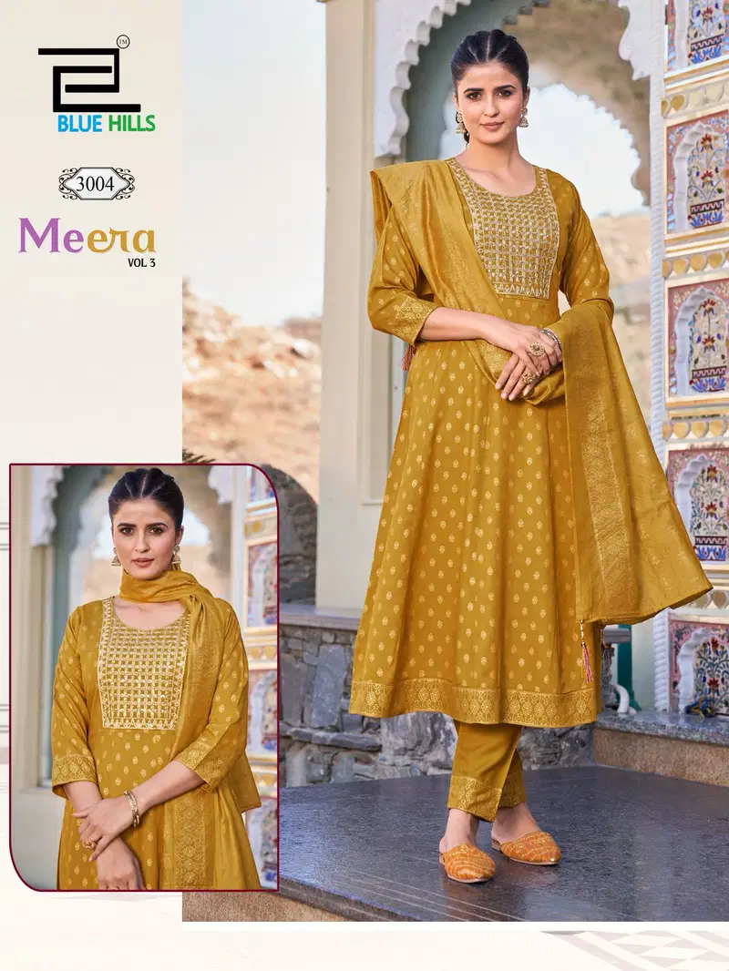 Meera Vol 3 By Blue Hills Rayon Anarkali Kurtis With Dupatta Wholesale Online